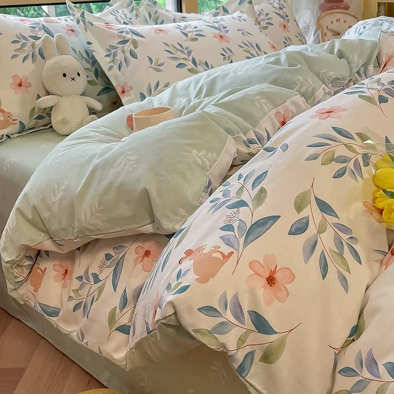 Cuatro piezas de algodón de dibujos animados 100 algodón 2023 nueva sábanas cubiertas dormitorio de estudiantes cama de tres piezas