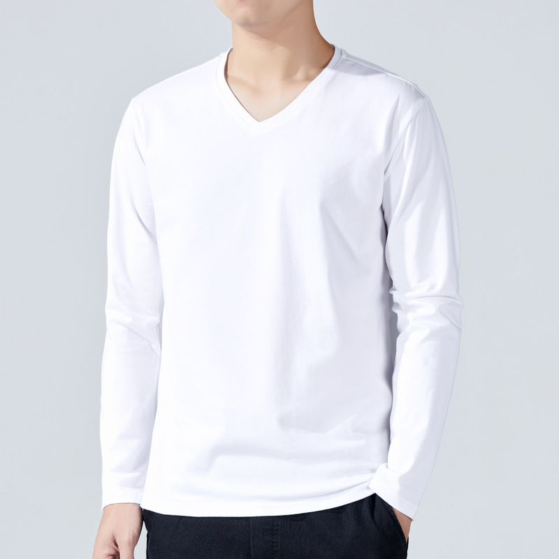 Men's plus size ins autumn bottoming shirt solid color V-neck long sleeve thin loose cotton T-shirt manufacturers wholesale