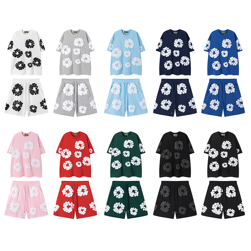 2025 Spring and Summer New Main Line Kapok Pattern Printed Foam Short-Sleeved Shorts Suit T-Shirt Men and Women Same Style Trend