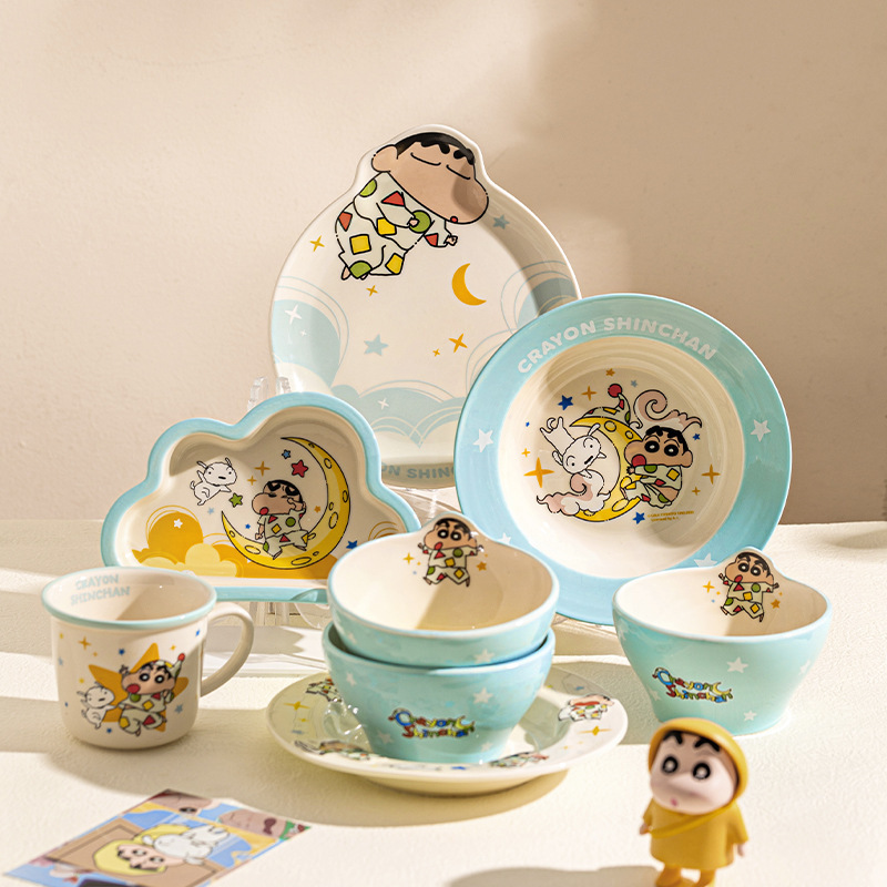 Modern Housewife Crayon Shin-Chan Ceramic Tableware Set Home Use Plates and Bowls Cute Cartoon Personal Bowlware