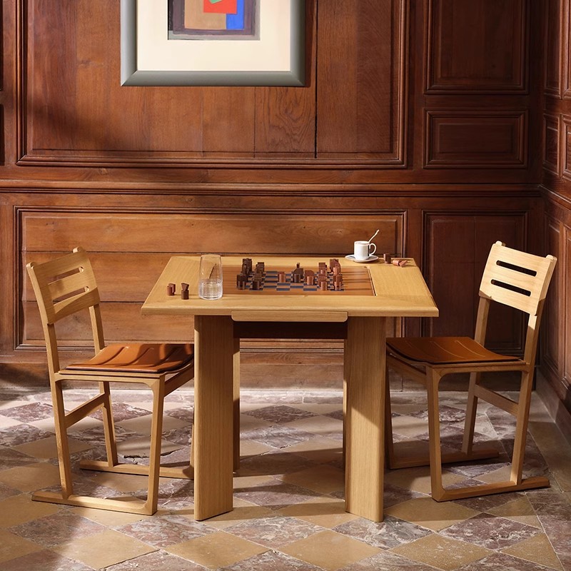 Mesa de ajedrez y cartas de madera maciza de nogal italiano, mesa de huevo de póquer informal para el hogar, mesa de cuero de silla de montar, mesa cuadrada, Amazon