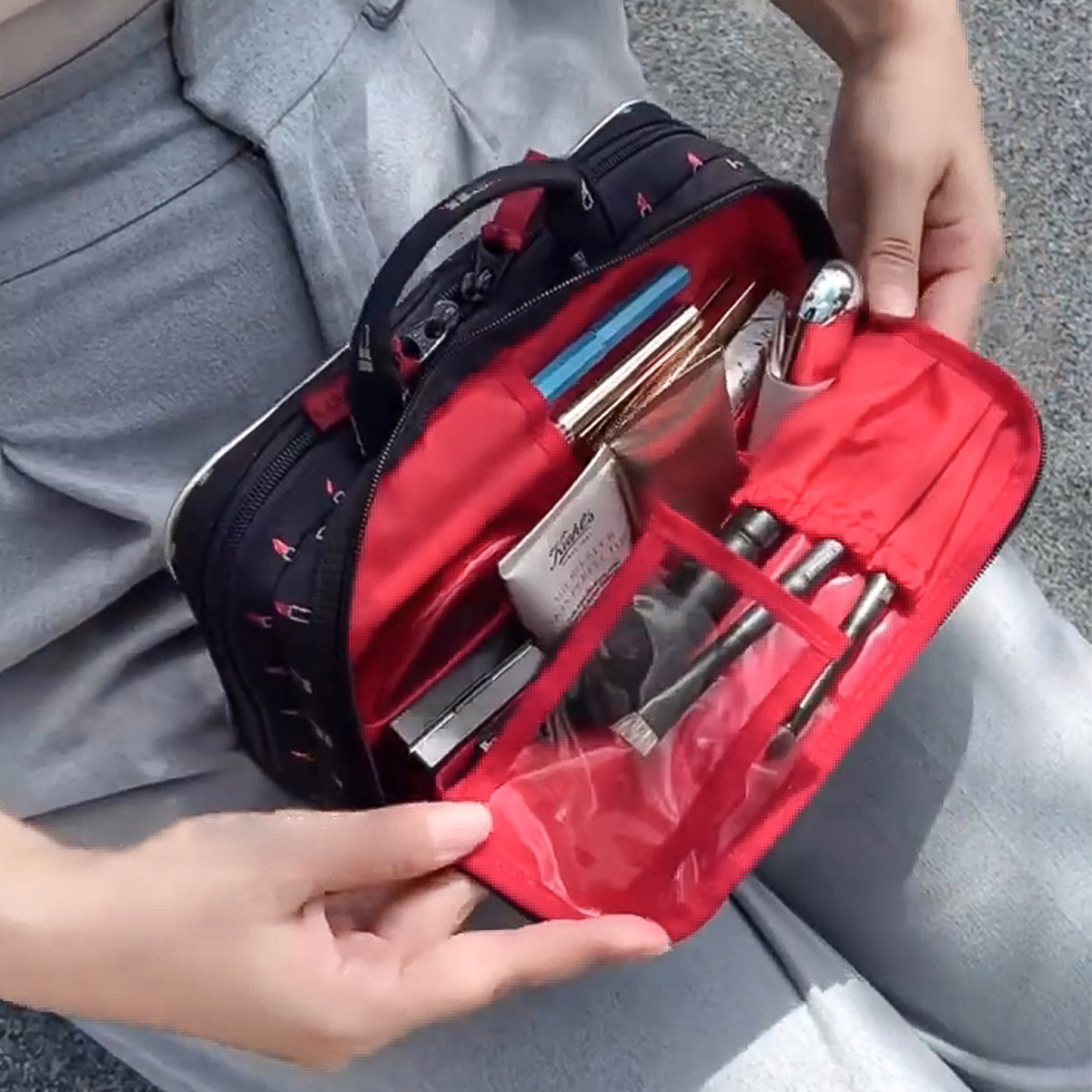 일본계 여성 립스틱 수납팩 친환경 파우치 백합 휴대용 방수 나일론 파우치 파우치