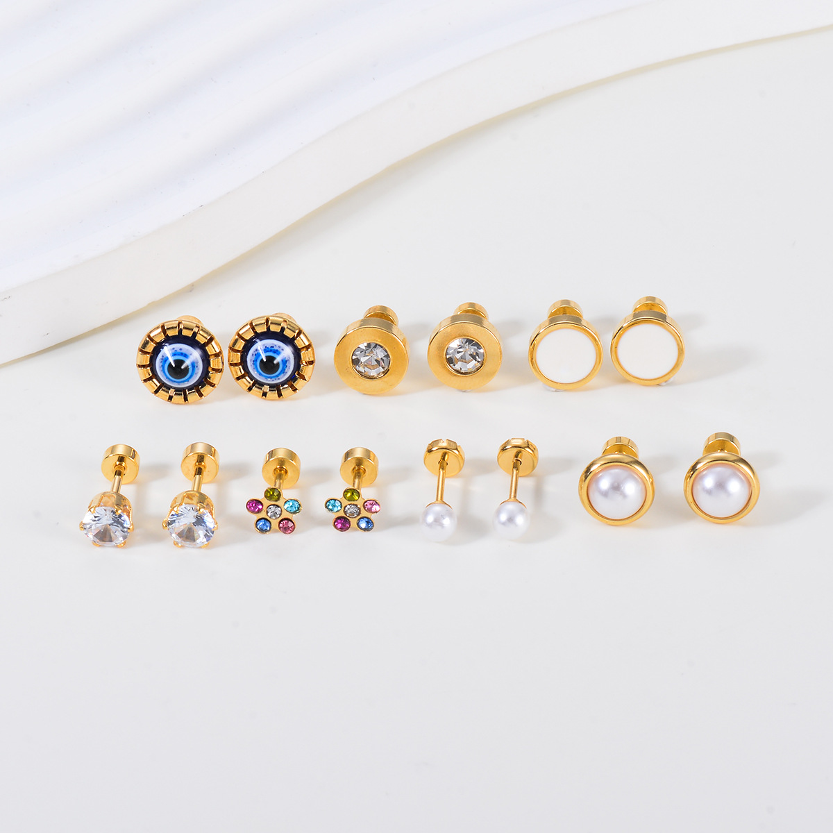 4g Weight PVD Coated Gold Plating Process 304 Stainless Steel Ear Needle Material 18K Real Gold Plated Plating Material Ear Studs Classification 1 Pair Quantity Holiday, Daily Occasion 304 Stainless Steel Material Geometric, Eye Pattern Women's Gender Simple Style Style Enamel Craft 1 Pair Simple Style Geometric Eye Enamel Stainless Steel Ear Studs 9
