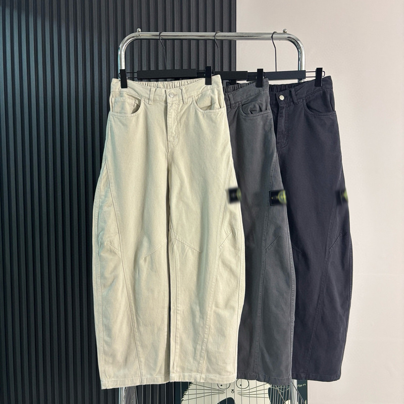 Stone Retro Low-Waist Scimitar Pants Compass Badge Embroidered Cargo Pants Loose Straight Casual Pants for Men