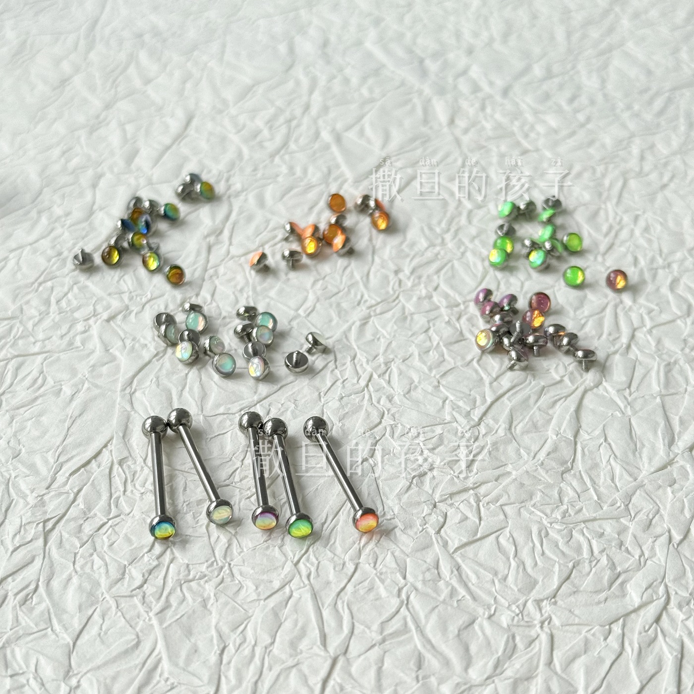 Silver pointed spike labret stud material detail