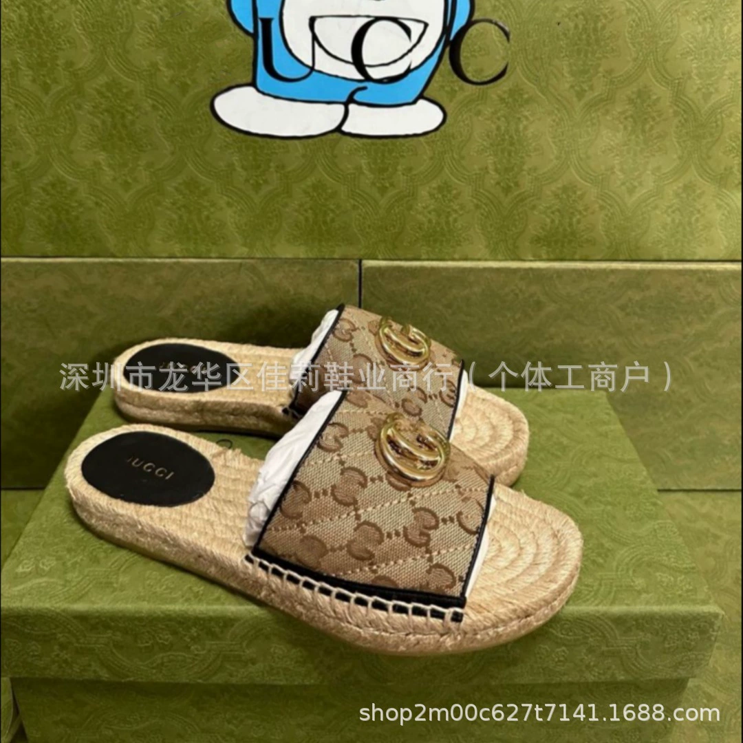 G Home Соломенные тапочки-рыбаки 2025 Новый стиль Плетеные пляжные туфли на толстой подошве с одним ремешком Женские туфли без шнуровки.