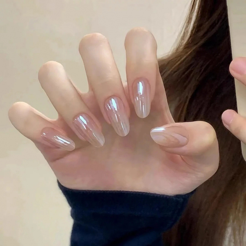 New wearable handmade light luxury Hailey manicure cat eye light bulb whitening gradient oval removable nail stickers New wearable handmade light luxury Hailey manicure cat eye light bulb whitening gradient oval removable nail stickers