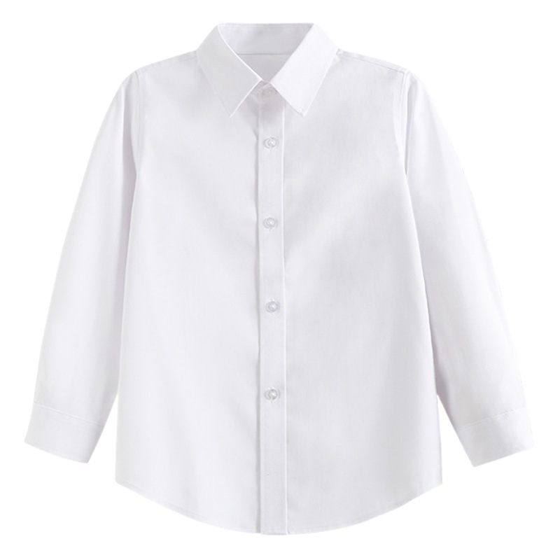 Children's white shirt Boys' long-sleeved cotton spring and autumn primary school uniform Middle School girls' white shirt watch costume