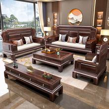 新中式乌金木实木沙发仿古典雕花冬夏两用别墅家具客厅家用木沙发
