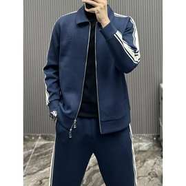 2025运动休闲套装春秋季男款中年潮流时尚拼接条纹百搭帅气两件套