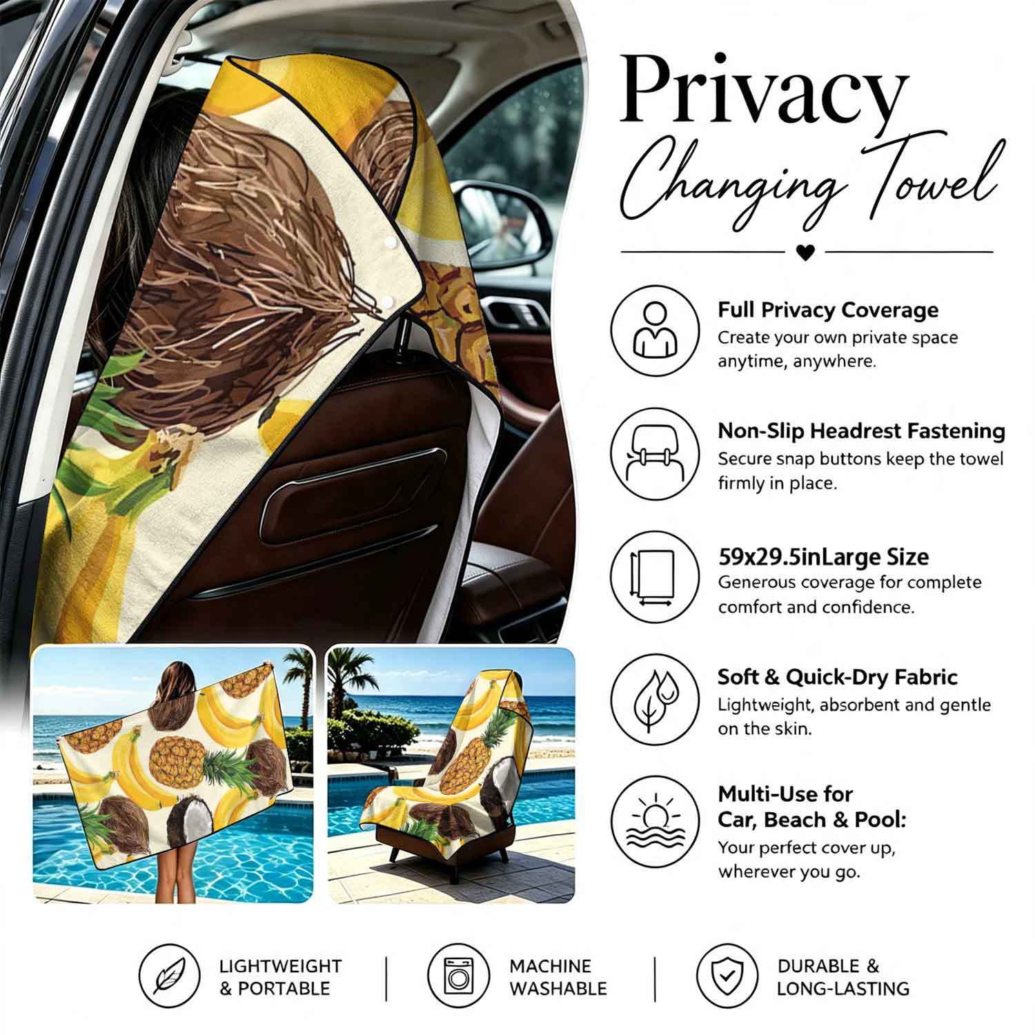 Printed bath towel and car seat cover 2-in-1, ultra-fine fiber outdoor beach and car dual-use universal seat cushion