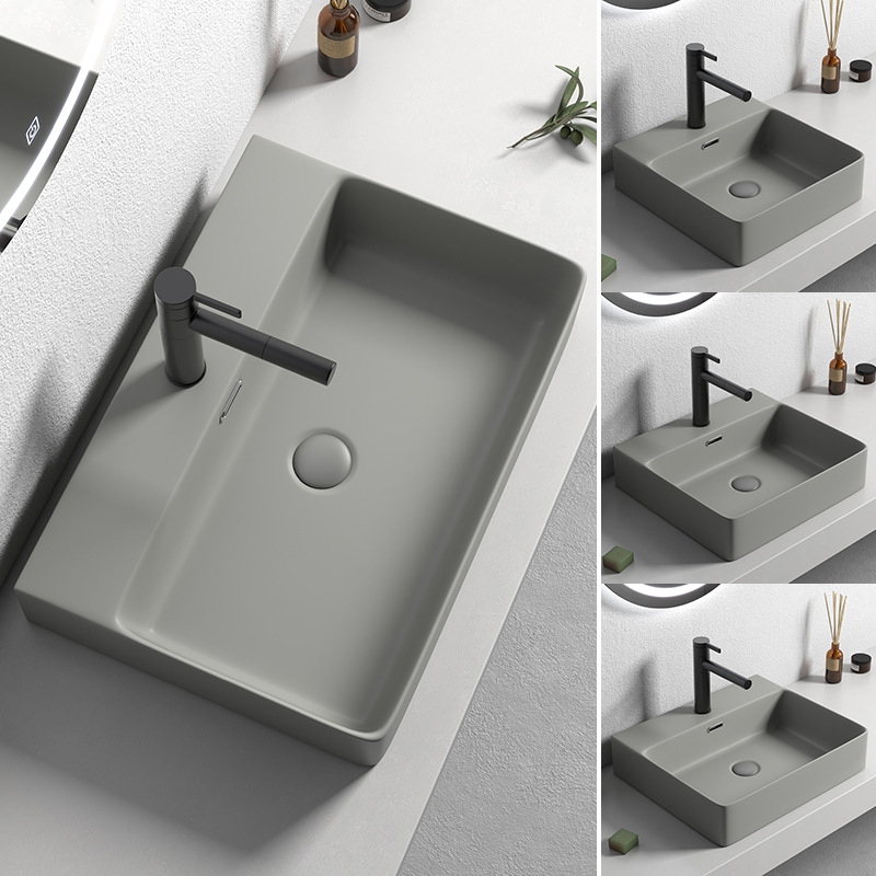 Mesa nórdica cuenca gris lavabo cuadrado de cerámica del hogar lavabo de gran tamaño lavabo único lavabo Baño