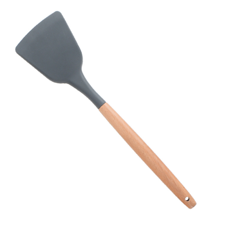 Utensilios de cocina de silicona, mango de madera, juego de 12 piezas, pala de cocina, sartén antiadherente, juego de utensilios de cocina para cocinar y hornear image 8