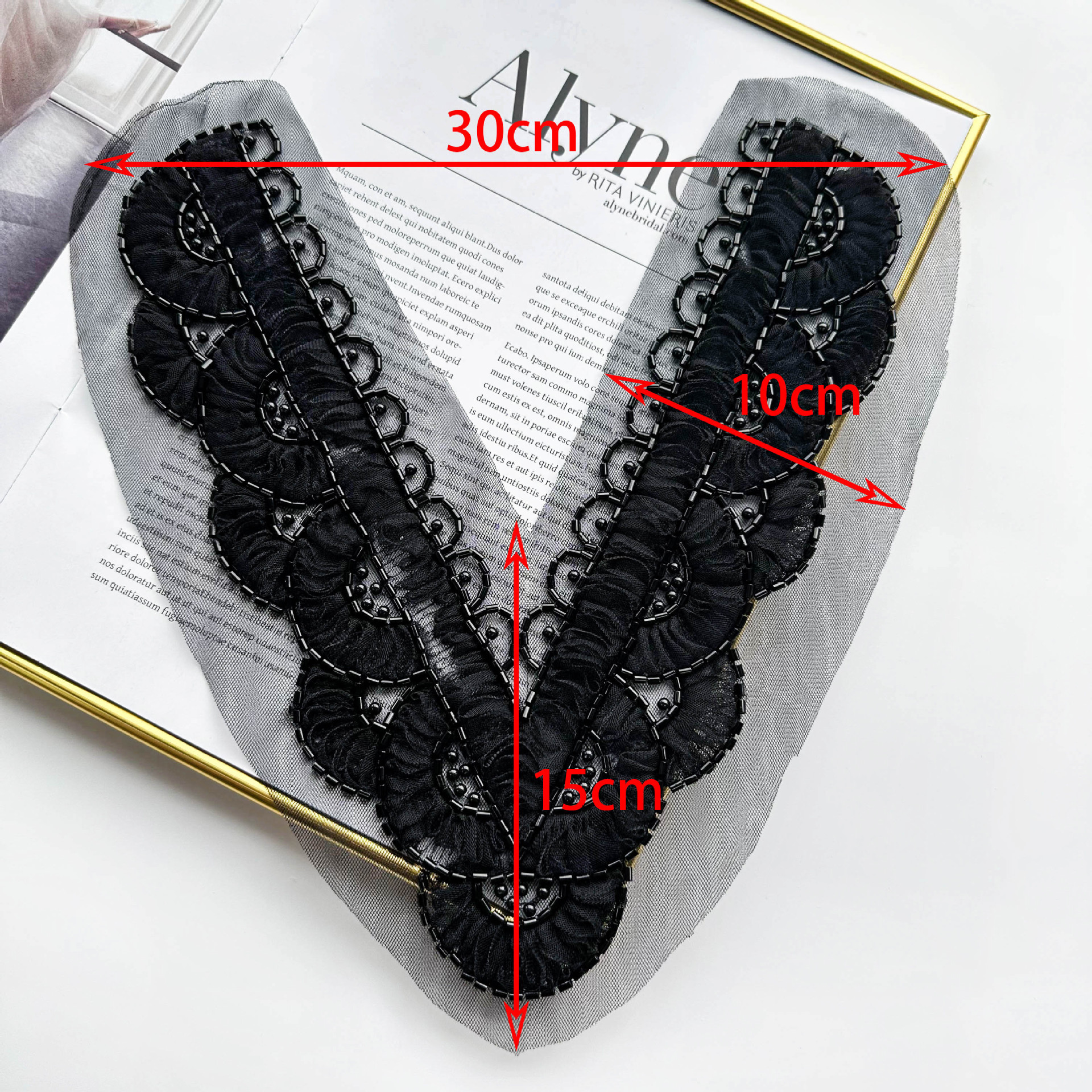 Perlas de tubo hechas a mano negro y blanco hilo de malla de encaje flor de cuello V DIY vestido de mujer camisa de cabina accesorios de encaje image 5
