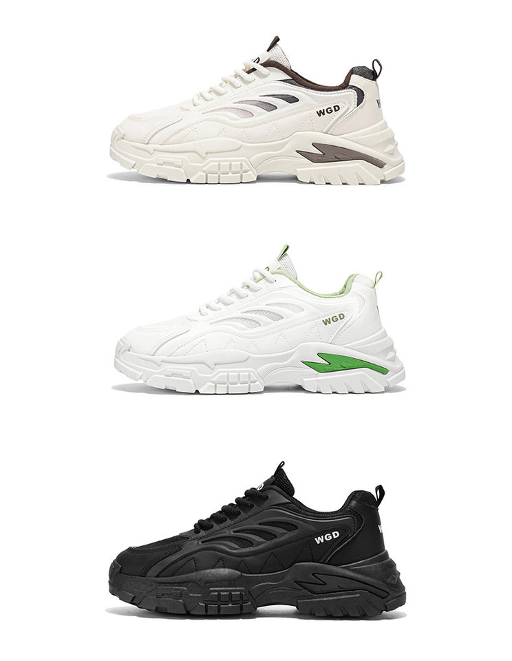 Giày thể thao nam đế dày kiểu sneaker lưới thoáng khí, buộc dây, gót thấp 1–3 cm — Bánh bao gạo W5033, W5033 màu đen, W5033 trắng xanh lục chi tiết 3