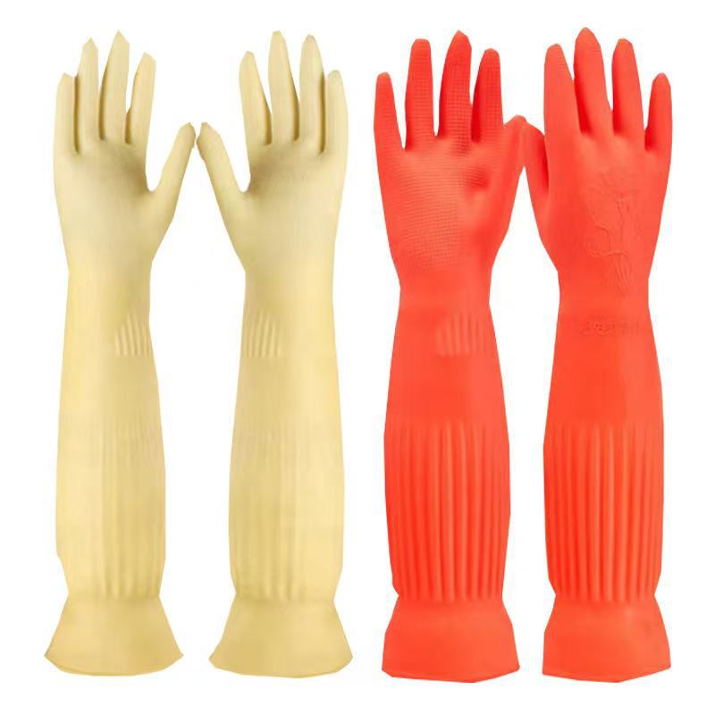 Thickened and Lengthened 55cm Wear-Resistant Latex Gloves for Kitchen, Rubber Dishwashing, Waterproof, Women's Rubber Gloves for Household Cleaning