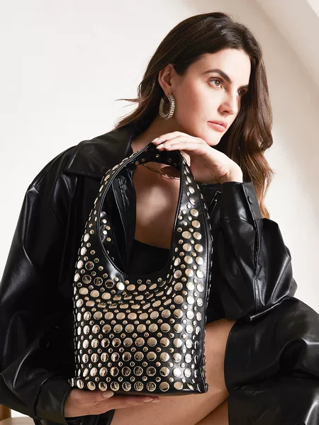 Cross-border Bag Women's New Punk Style Rivet Inlaid High-end Bucket Bag European and American Style Women's Underarm Shoulder Bag