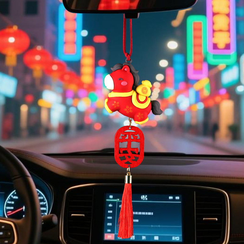 Año del Caballo nuevo colgante de automóvil todo el camino seguro colgante de espejo retrovisor interior colgante de dibujos animados creativo colgante decoración