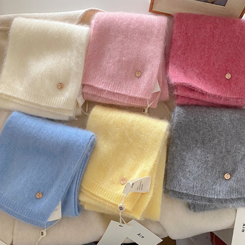 High-Quality Wool Cashmere Knitted Scarf for Women in Winter Candy Color Versatile Atmosphere Warm Neck Protection Student Scarf