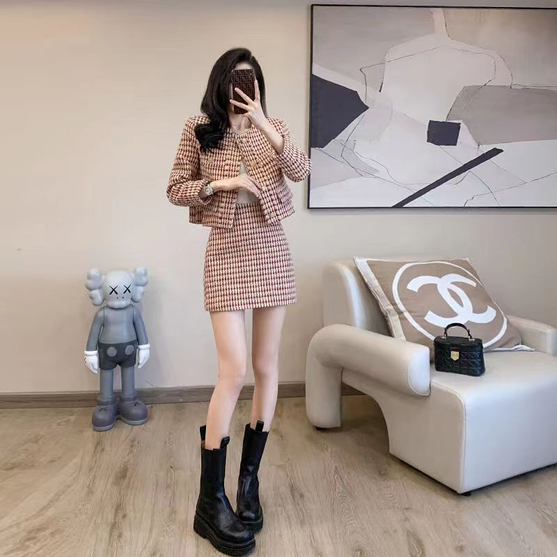 小香风套装裙女2025春秋新款时尚洋气外套小个子上衣半身裙两件套|undefined