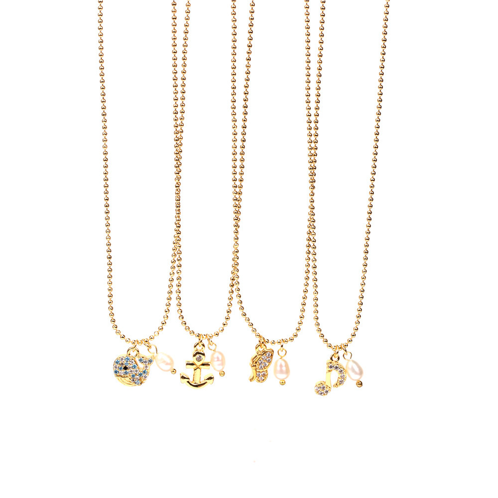 wholesale jewelry ship butterfly musical note pendant copper necklace nihaojewelry