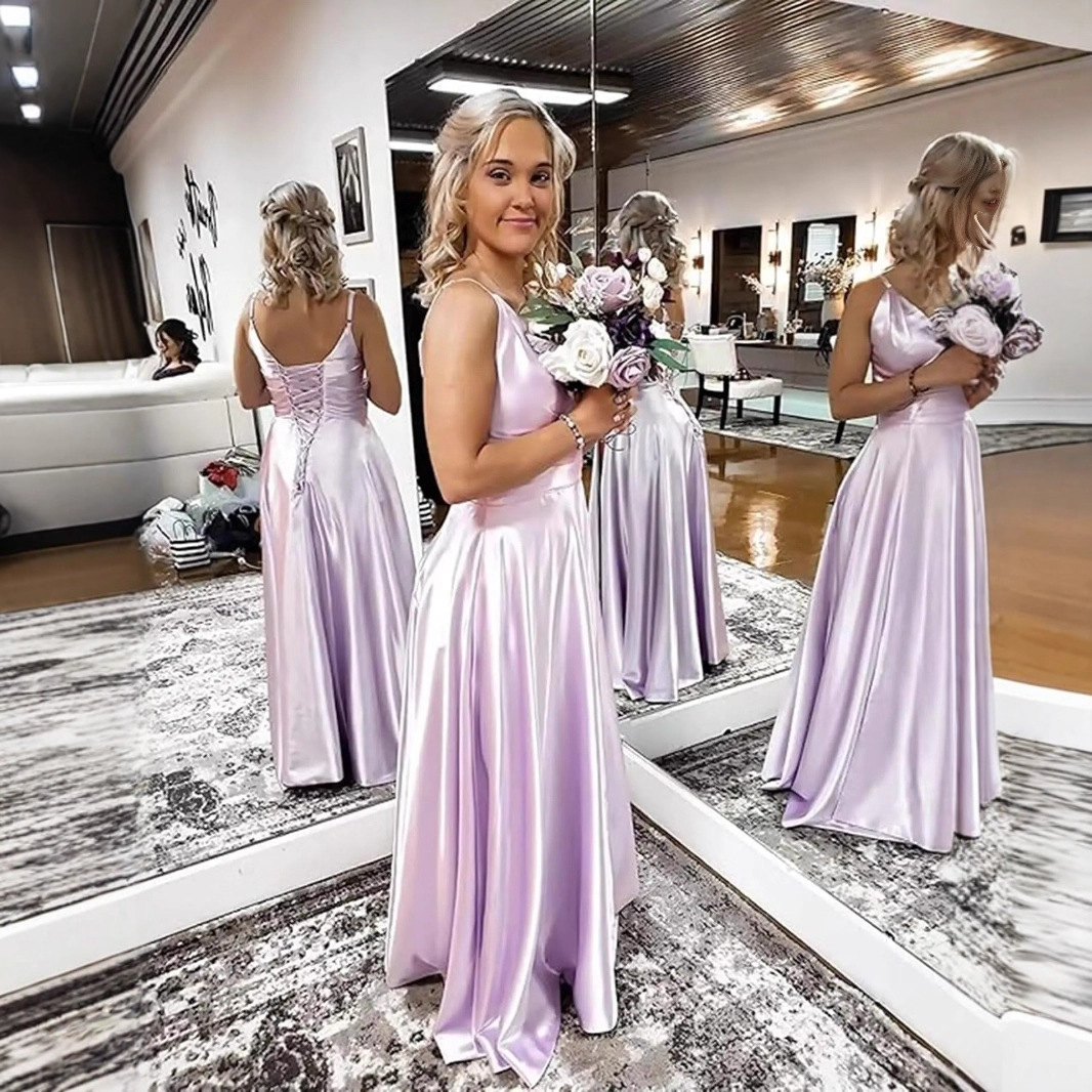 Amazon Cross-Border Spaghetti Strap Slit Slim-Fit Evening Dress Banquet Prom Wedding Bridesmaid Sister Group Dress Long Dress