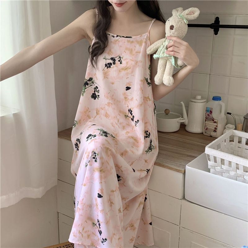 新款吊带棉绸睡裙女春夏季无袖长款连衣裙夏季性感外穿人造棉睡衣