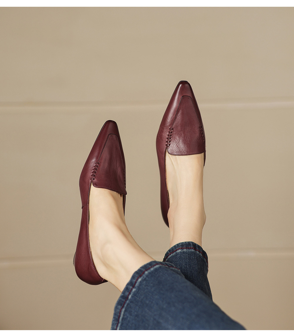 Giày da nữ mũi nhọn gót thấp phong cách vintage khóa thắt lưng — đen chi tiết 15