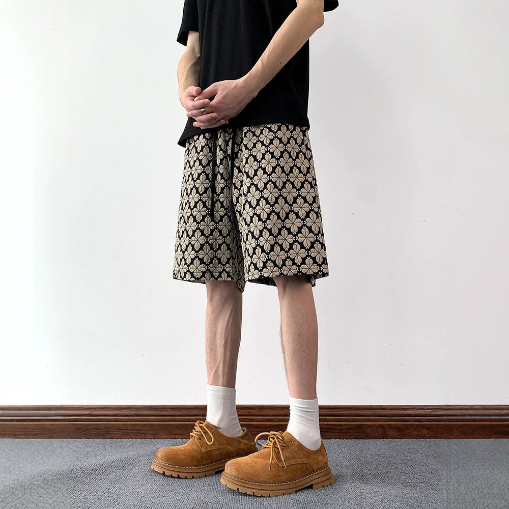 Herren-Shorts mit Hahnentrittmuster im Vintage-Stil (amerikanische High Street Fashion), 12,7 cm Innenbeinlänge, lässige, lockere Passform_voghion.com