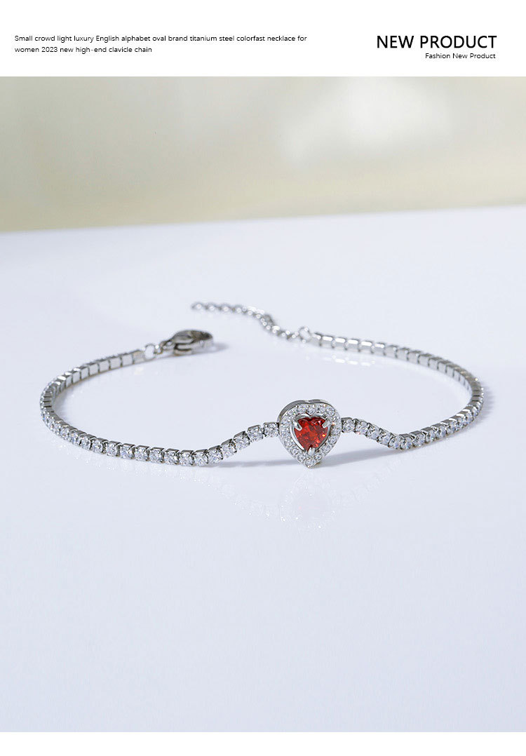 1 Piece Quantity Simple Style Heart Shape Titanium Steel Zircon Bracelets In Bulk