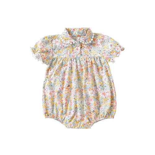 2024 summer baby fashionable girls floral princess bag fart clothes baby sweet crawling clothes baby short-sleeved suit