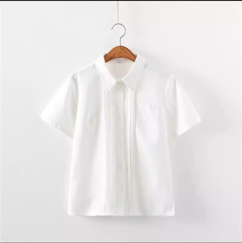 JK 셔츠 긴 소매 반팔 아코디언 플리츠 기본 일본 대학 스타일 다목적 흰색 셔츠 여성 여름 루즈 탑