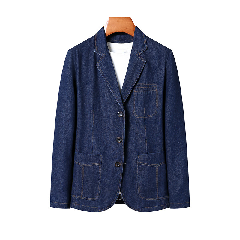 2024 Spring and Autumn New Denim Suit Men's Business Casual Spring and Autumn Jacket Slim-fit Steady Young and Middle-aged Men's Suit