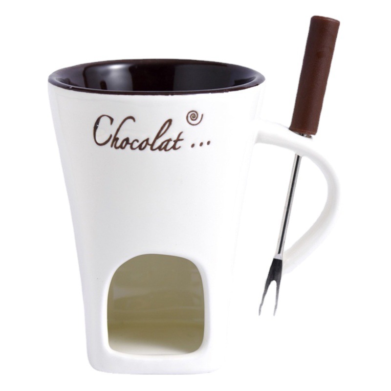 European-Style Swiss Ice Cream Cheese Chocolate Melting Pot Red Ceramic Atmosphere Hot Pot Cup with Fork Included