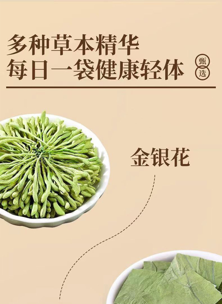 Lotus Leaf Honeysuckle Poria Herbal Tea He Ye Jin Yin Hua Fu Ling Yin 80g Pyramid Tea Bags overview