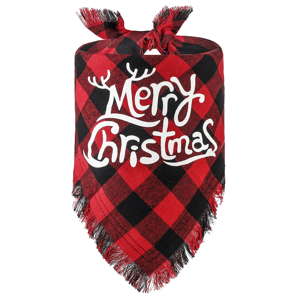 Tanpopo nuevo transfronterizo Plaid borla triángulo toalla para mascotas Toalla de triángulo de Navidad Toalla de saliva para mascotas bufanda