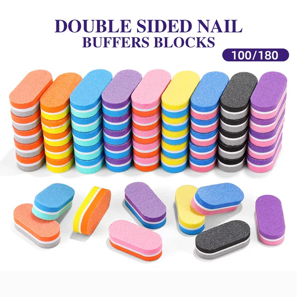 Mini Sponge Nail File, Oval Sponge Block, Double-Sided High-Elastic Sponge Polishing and Shaping Nail File Tool