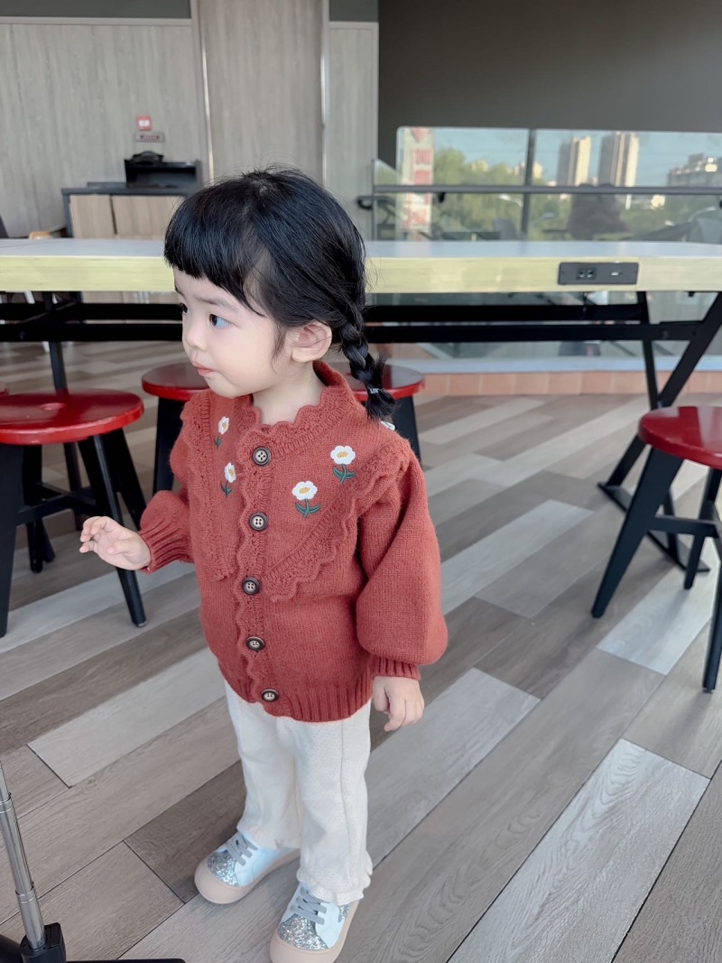 Girls Cardigan Sweater Embroidered Floral Knitted Autumn Winter_voghion.com