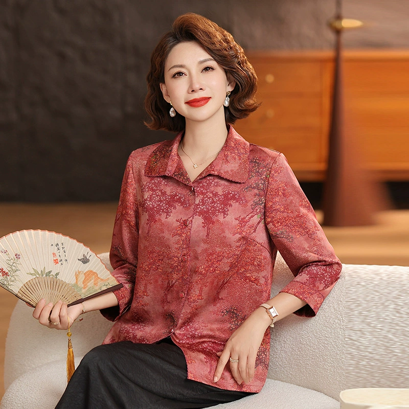 Мама летняя одежда 2025 новый модный семирочный рукав рубашка расширена жена топ