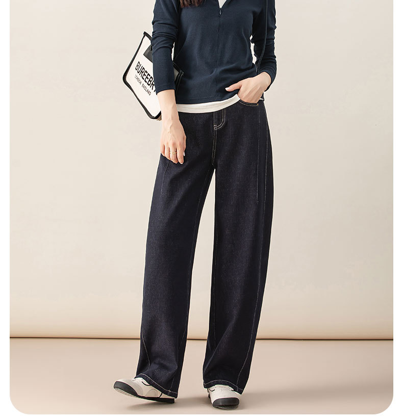 Quần jean nữ ống rộng cạp cao dáng chuối phong cách retro — màu xanh denim chi tiết 2
