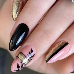 Dark Aura Style Nail Art Black and Gold Versatile Sweet and Cool Instagram Style Hot Girl Fashion European and American Wearable Nail Polish Winter Nail Sheet