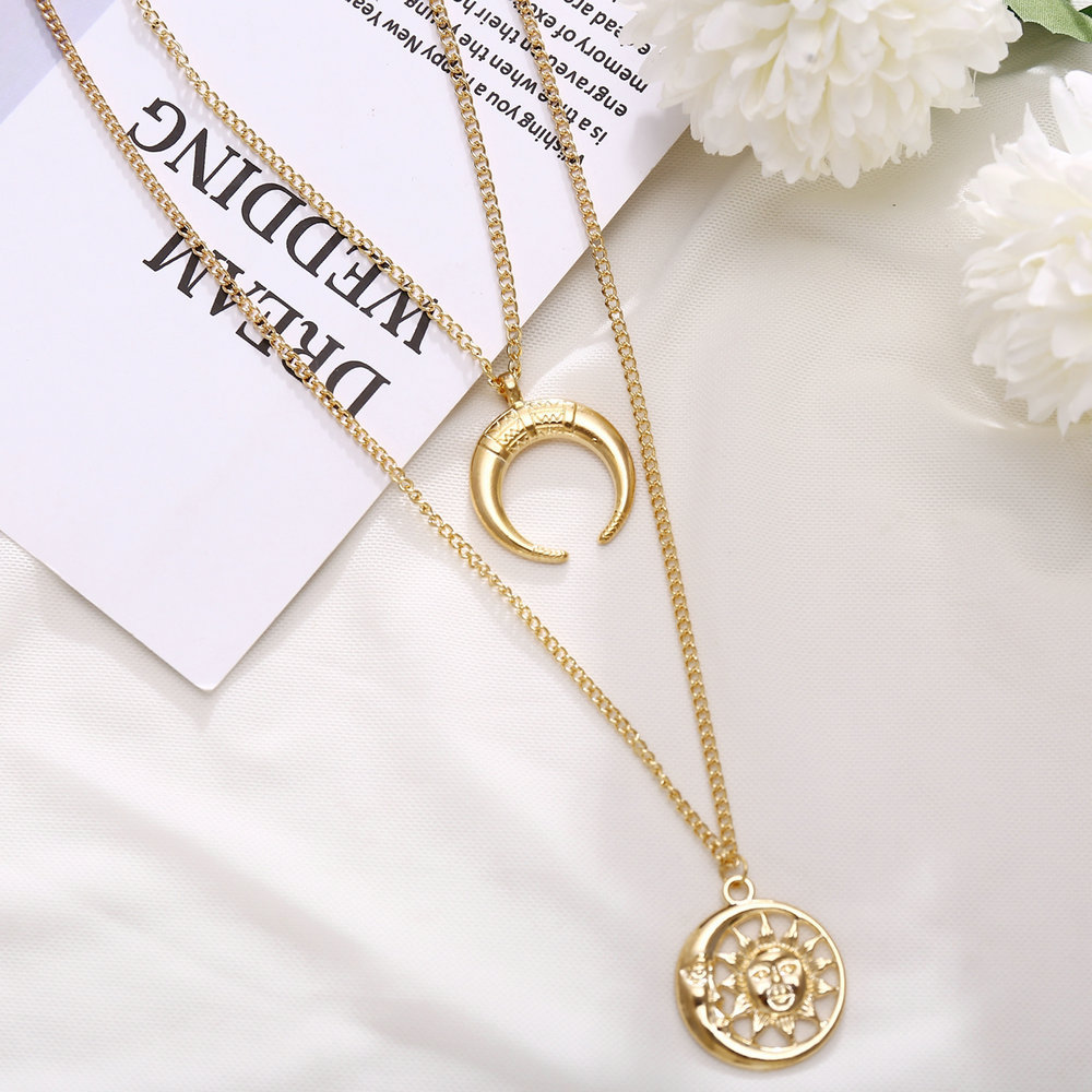 Simple Fashion Retro Crescent Pendant Moon Sun Necklacepicture9
