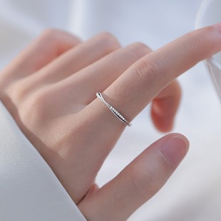 S925 silver -plated line ring Japanese simple cross -ring temperament diamond finger