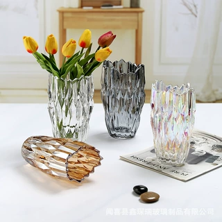 锯齿口中古玻璃花瓶厂家直销 ins风透明水养水培插花摆件一件代发