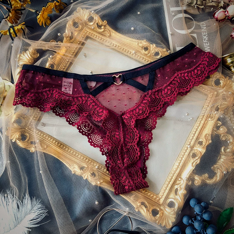 Трусики с низкой талией из кружева сетка (женщины), хлопковая промежность, полупрозрачный узор сRipple-dot, размер S–XL