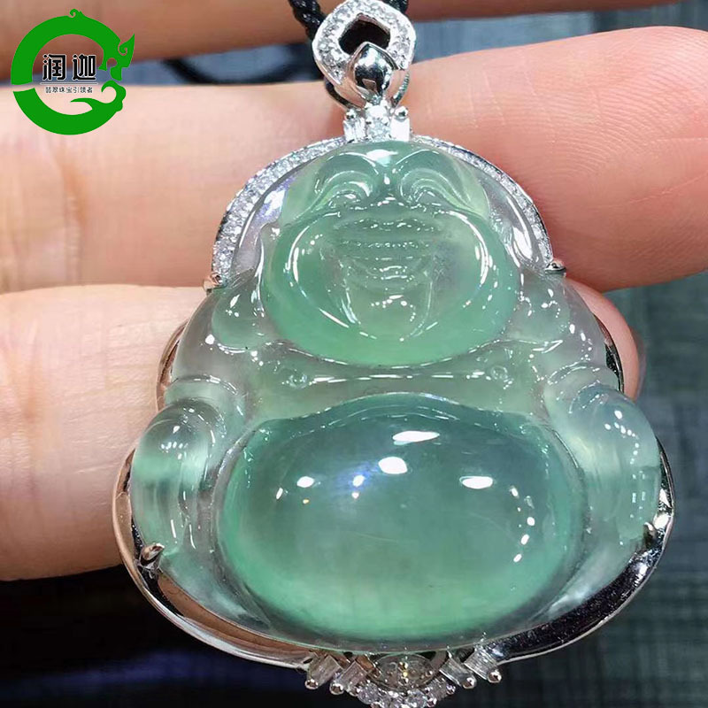 Gao Bing Qing Da Buddha Pendant 18k Gold Inlay Base Delicate Water Moisturizing Light and Lecher Natural Jade