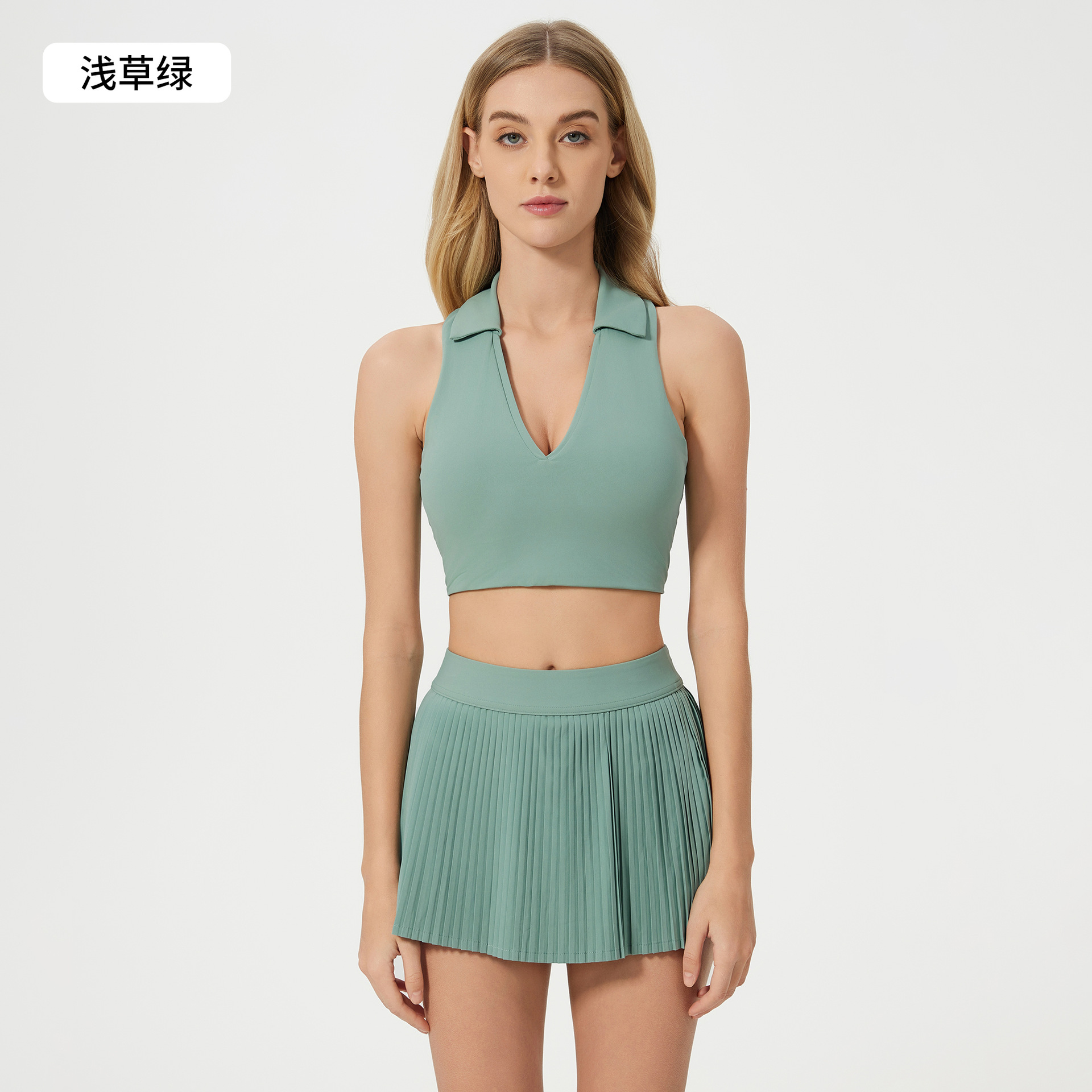 裸感ヨガベストランニングテニスフィットネスブラジャーPOLO襟抜き美背スポーツ下着女性D25009