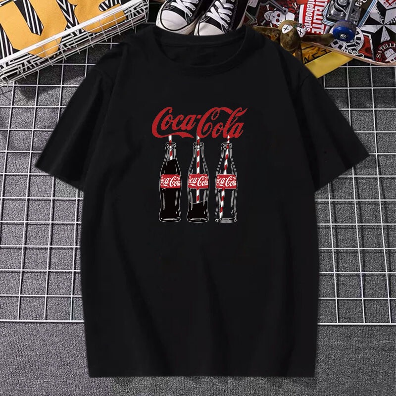 Pure Cotton Coca-Cola Collaboration Commemorative Short-Sleeve T-Shirt Youth Hong Kong Style Trendy Brand Ins Plus Size Unisex Couple Outfit Versatile
