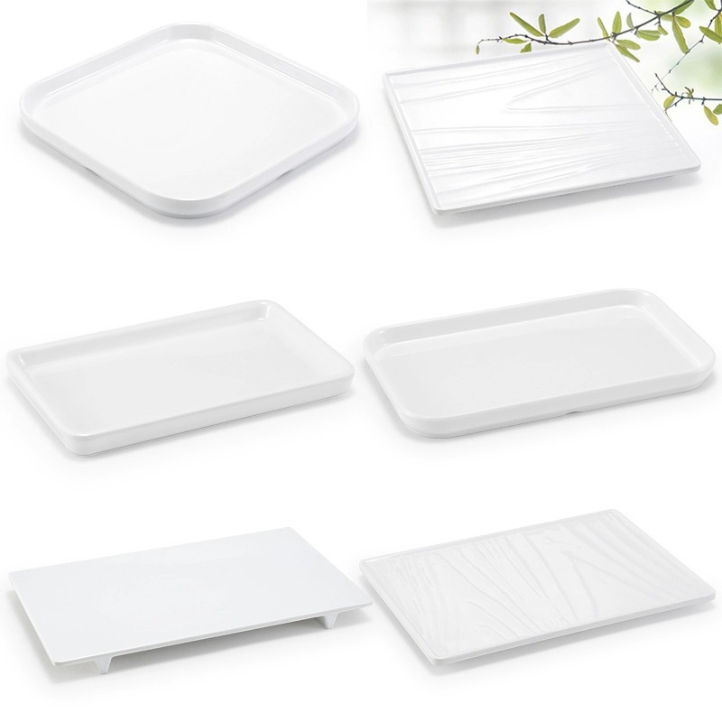 Melamine Shallow Plate Flat Plate Commercial Japanese White Imitation Porcelain Plastic Tray Rectangular Flat Plate Western Food Plate Preparation Plate