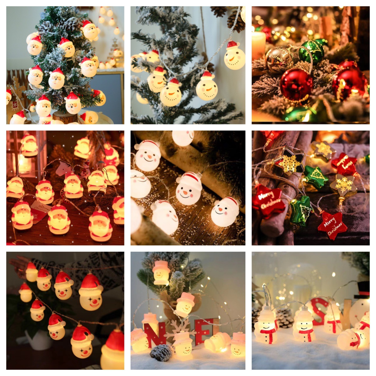 LED cadena de luz de Navidad Papá Noel Snowman Snowflake Alce Lámpara de atmósfera de Navidad Decoración de árbol de Navidad Colgante de lámparas de colores